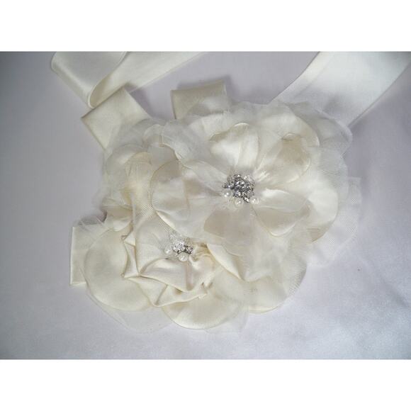 Floral satin rhinestone bridal belt satin wedding handmade floral dress sash - Picture 4 of 7